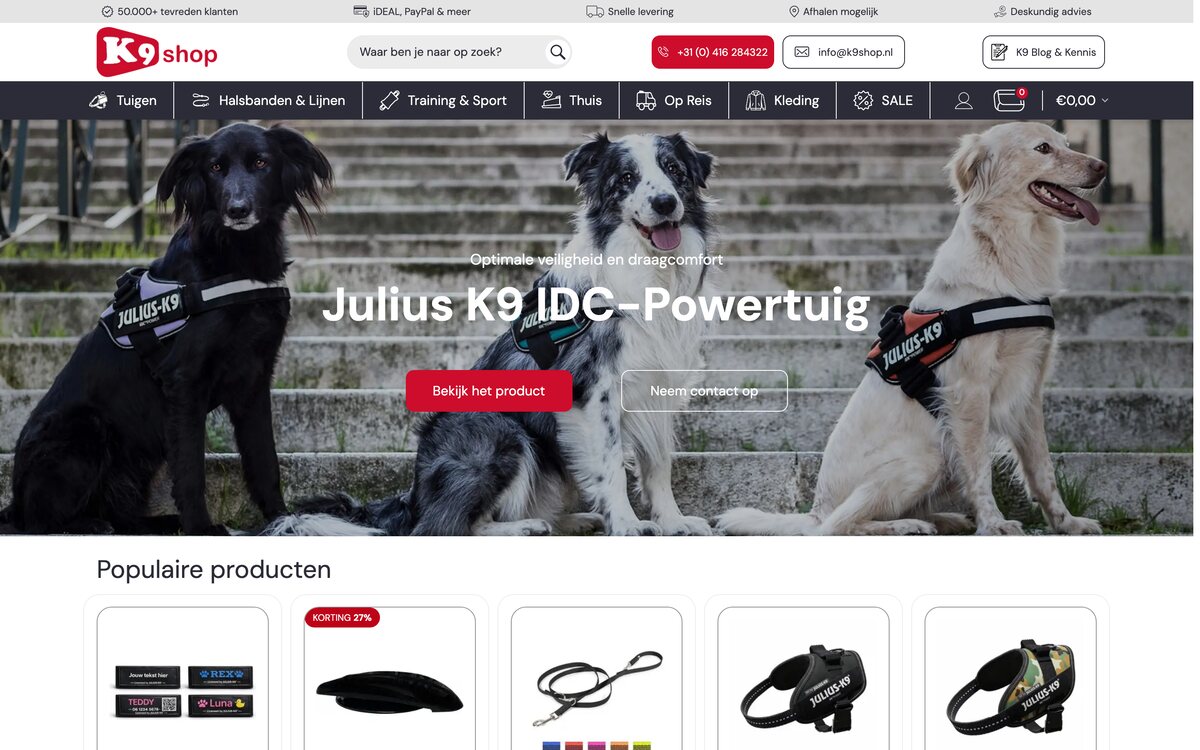 Главная страница нидерландского магазина k9shop.nl